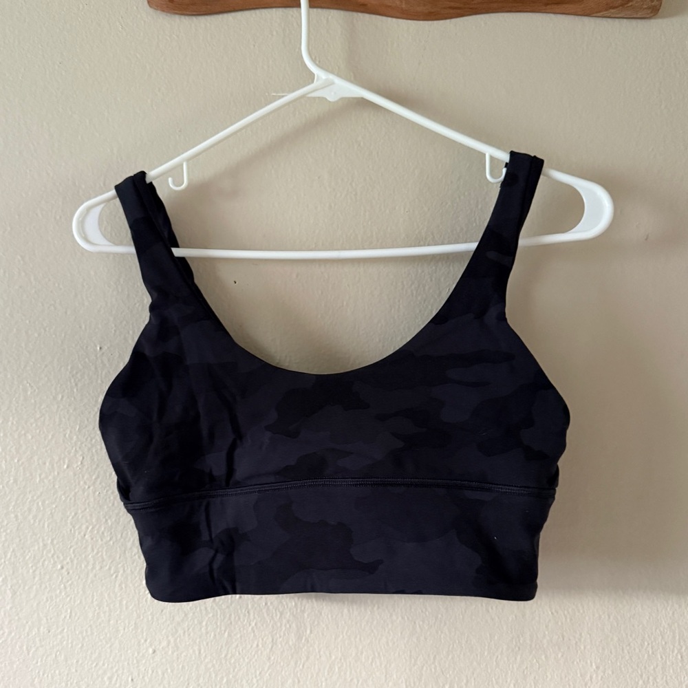 Lululemon Align Reversible Nulu Scoop Neck Sports Bra Black Grey Camo Size 8